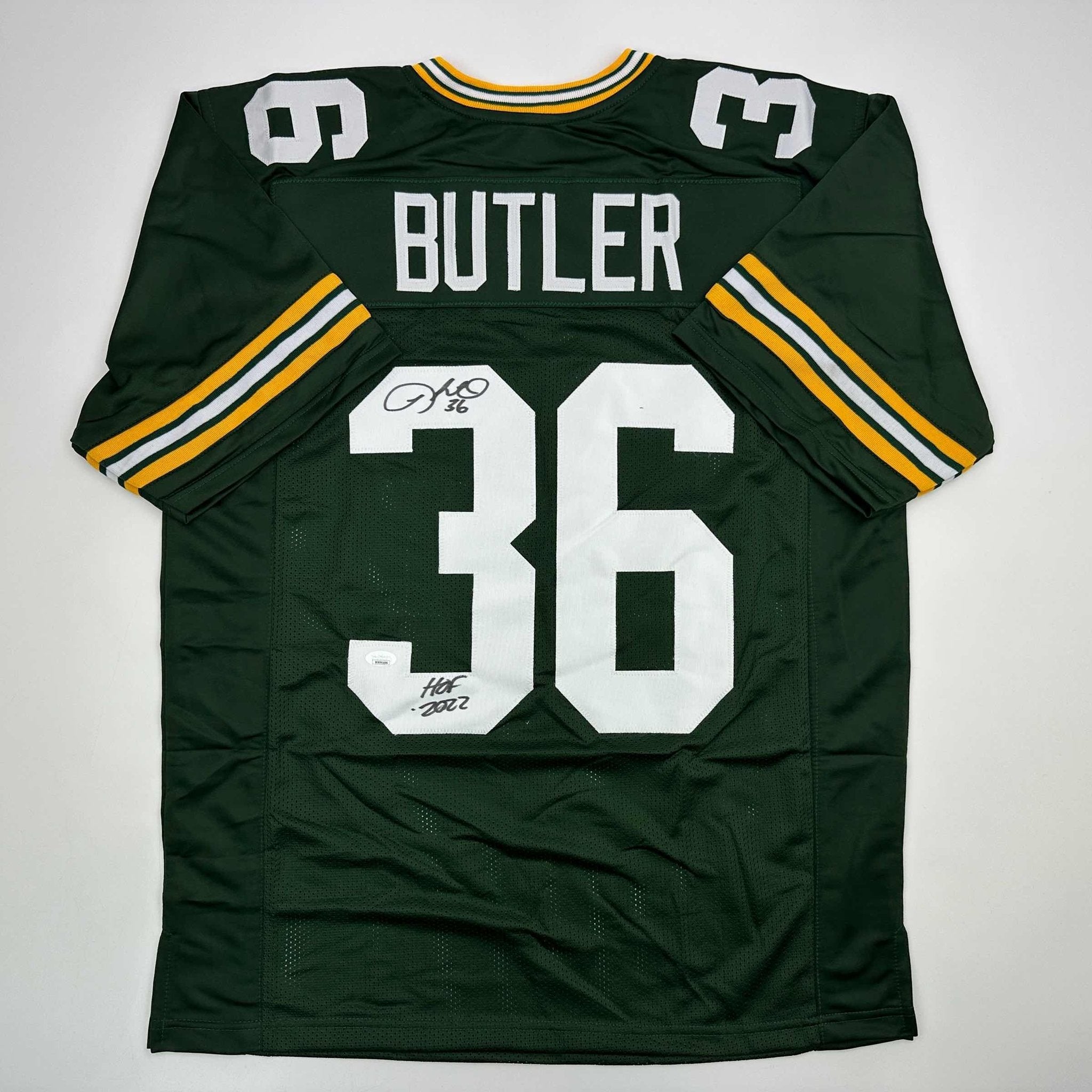 Autographed/Signed Leroy Butler HOF 2022 Green Bay Green Football Jersey JSA COA