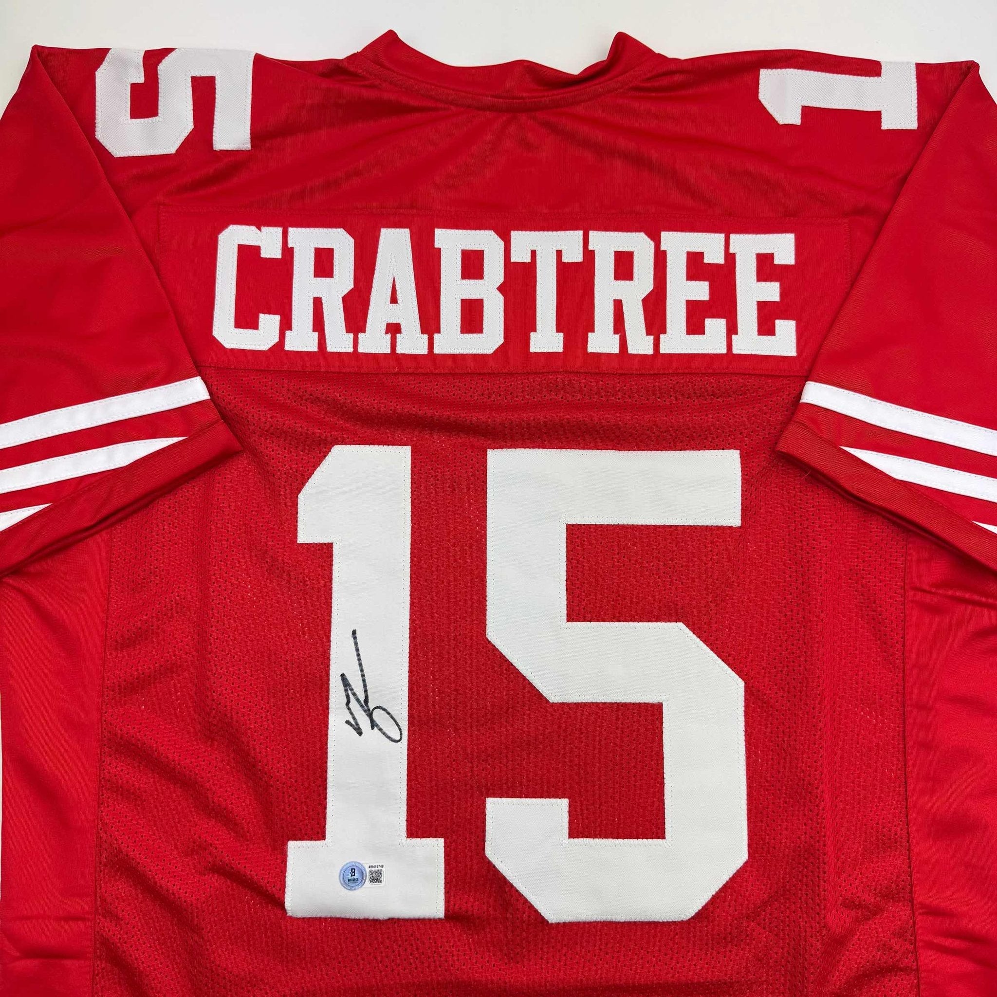 Autographed/Signed Michael Crabtree San Francisco Red Football Jersey Beckett BAS COA