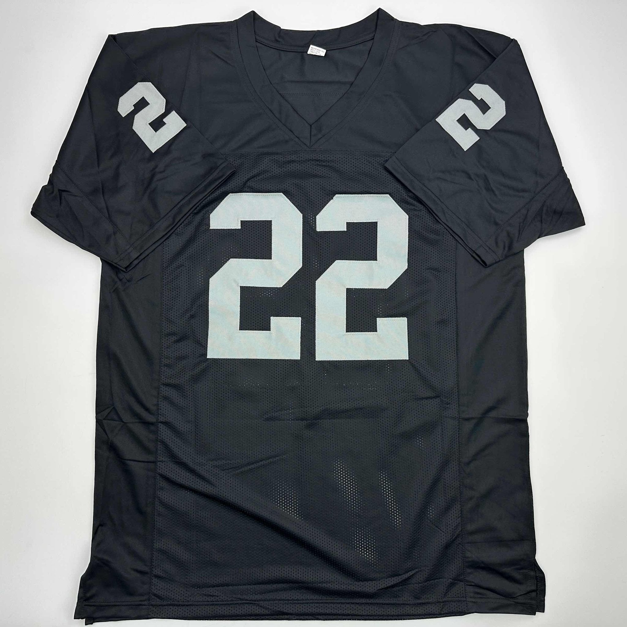 Autographed/Signed Michael Mike Haynes HOF 97 Oakland Black Football Jersey Beckett BAS COA