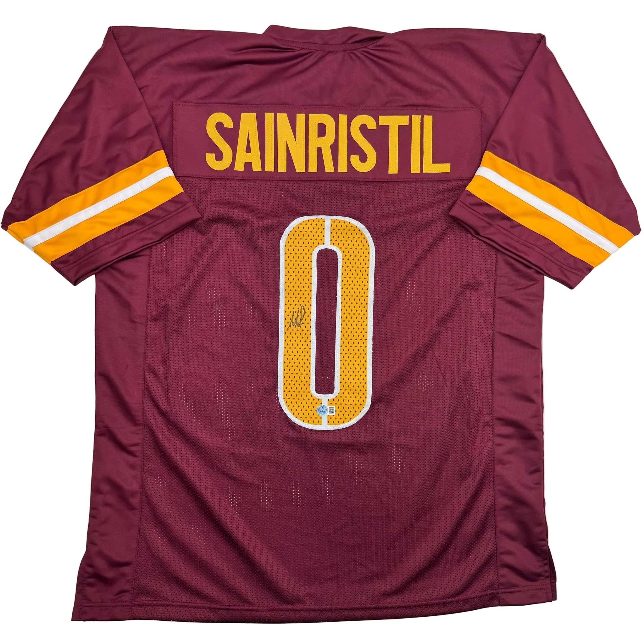 Autographed/Signed Mike Sainristil Washington Burgundy Football Jersey Beckett BAS COA