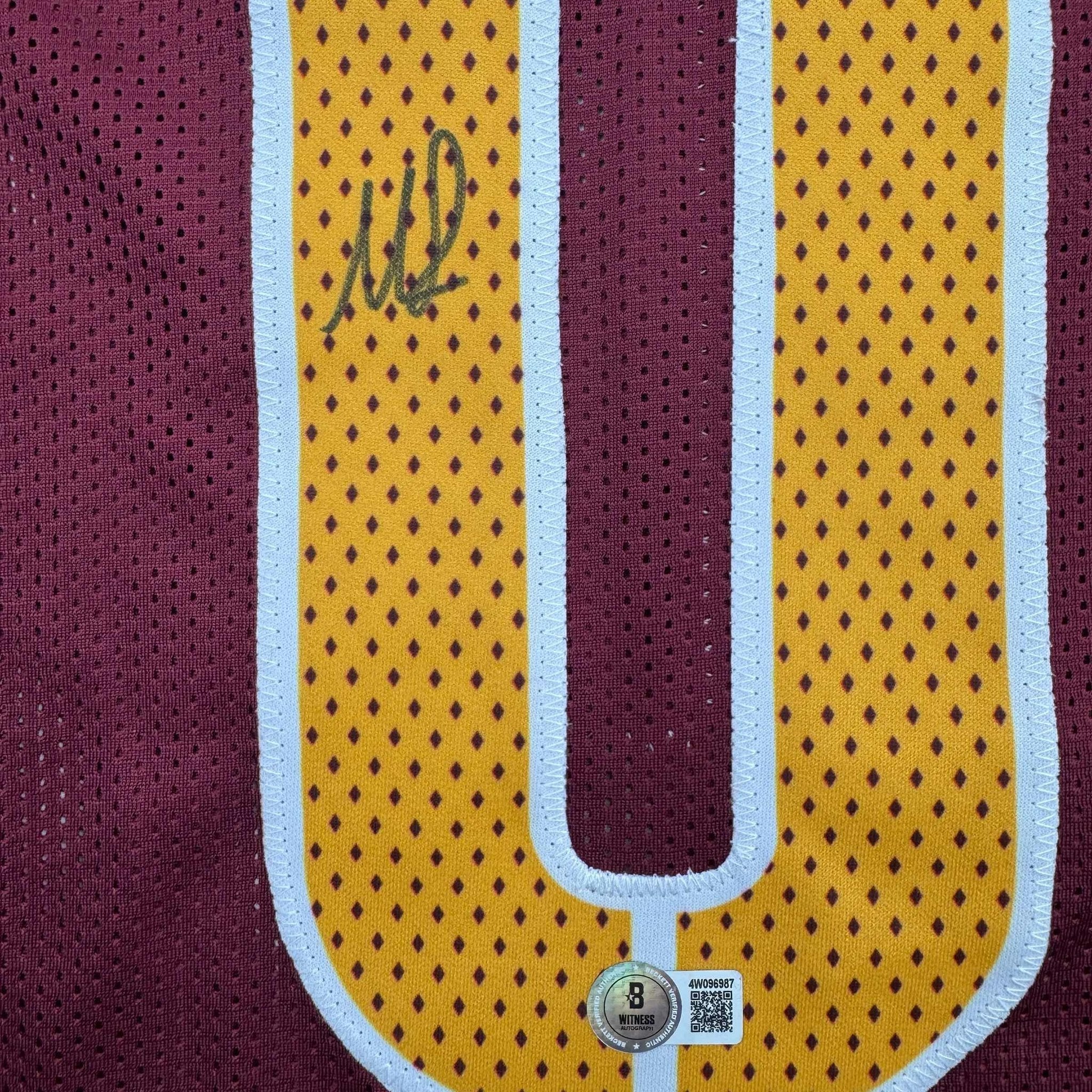 Autographed/Signed Mike Sainristil Washington Burgundy Football Jersey Beckett BAS COA
