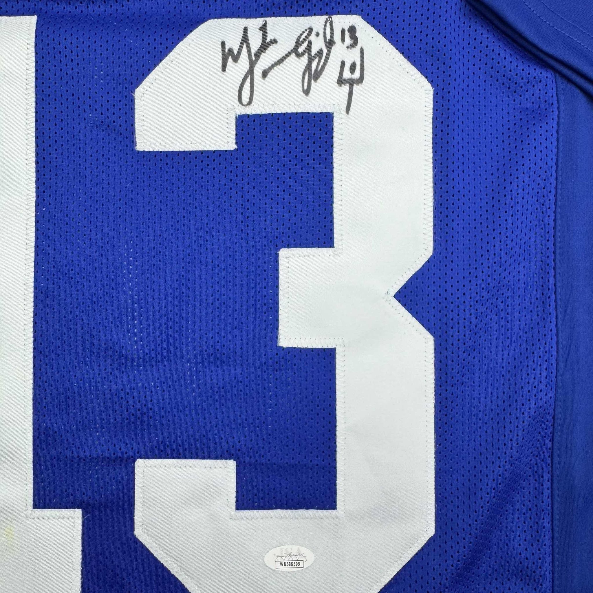 Autographed/Signed Mike Vanderjagt Indianapolis Blue Football Jersey JSA COA