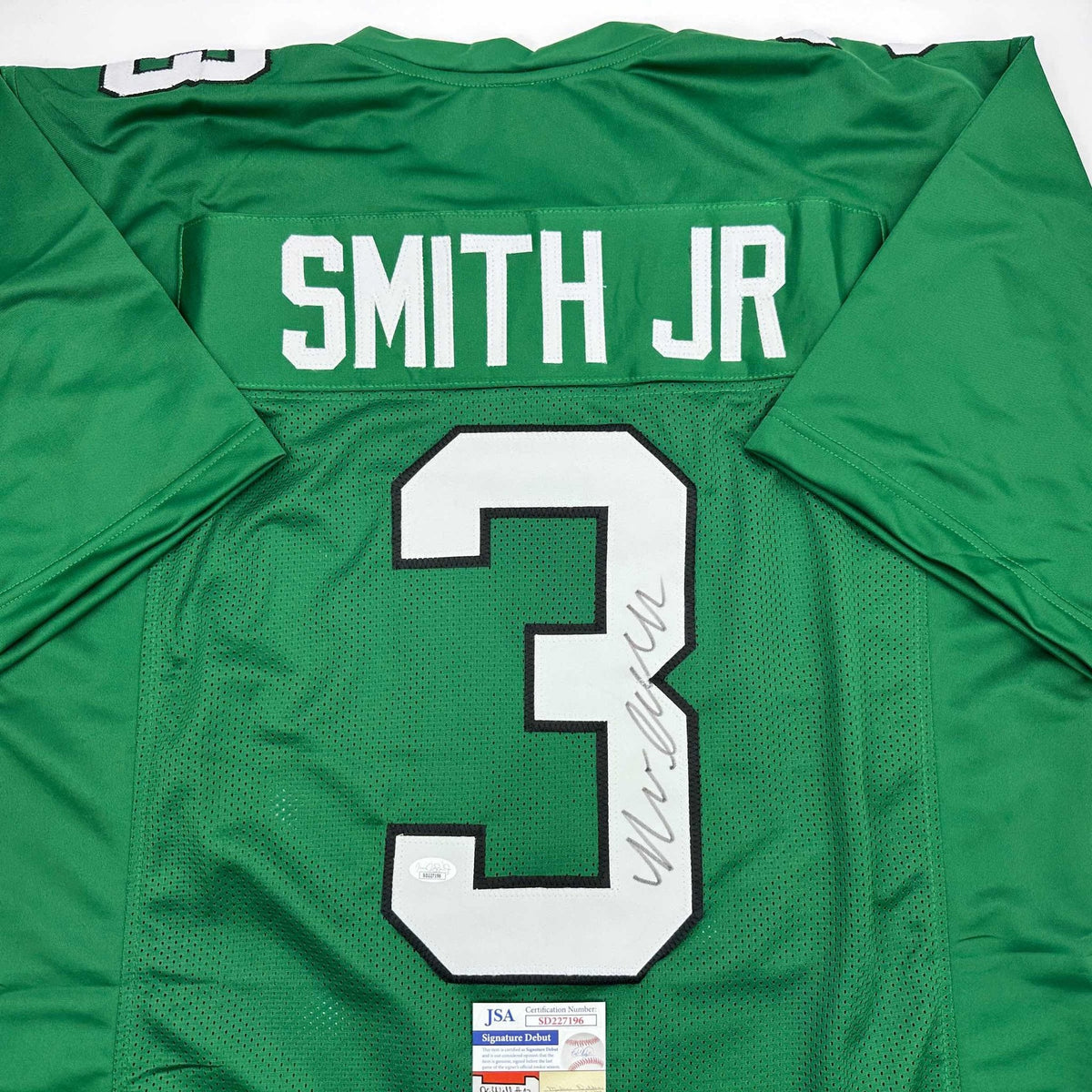 Autographed/Signed Nolan Smith Jr. Philadelphia Kelly Green Football Jersey JSA COA