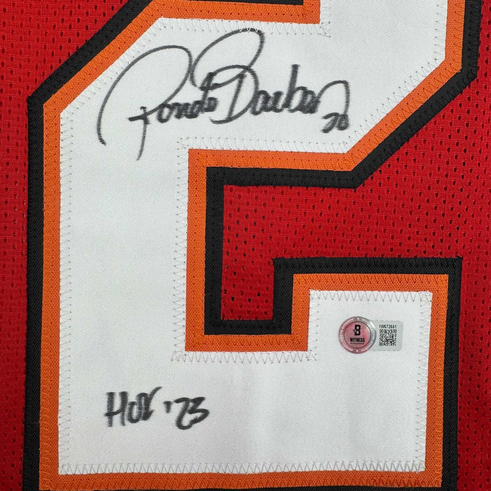 Autographed/Signed Ronde Barber HOF 23 Tampa Bay Red Football Jersey Beckett BAS COA