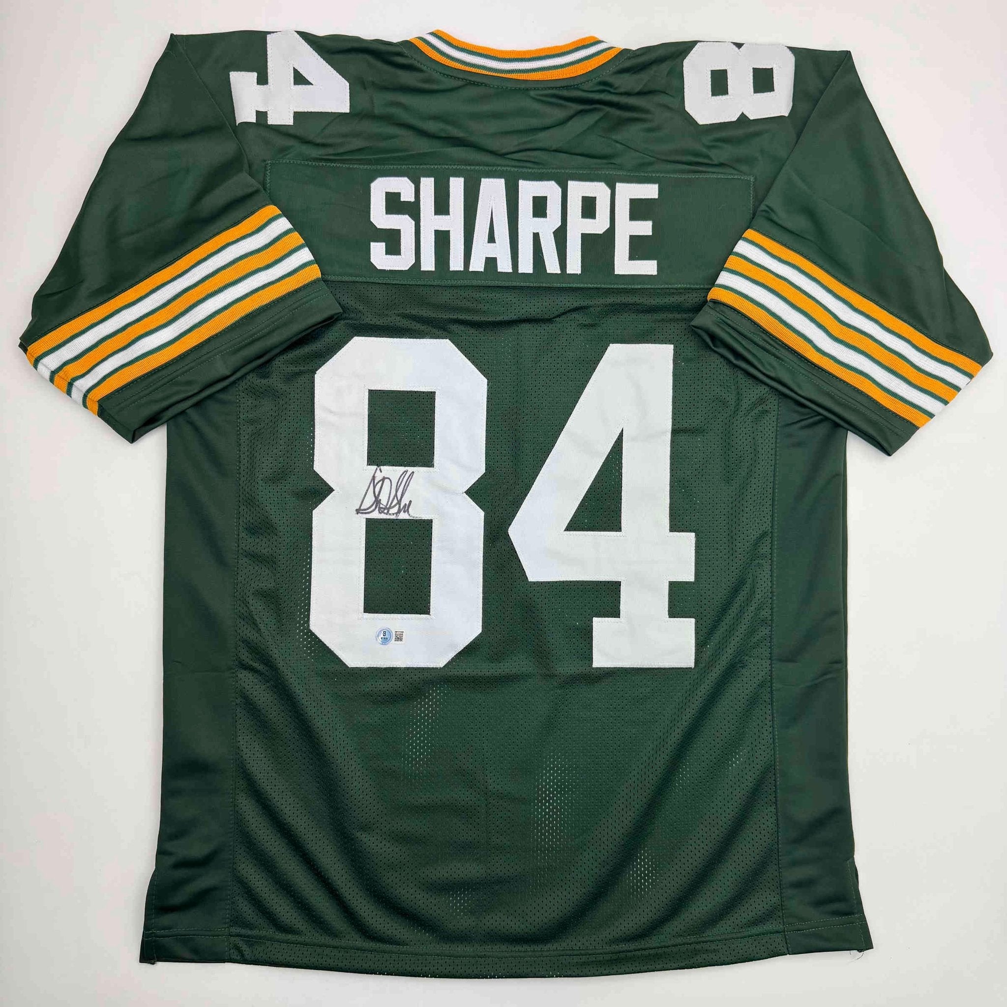 Autographed/Signed Sterling Sharpe Green Bay Green Football Jersey Beckett BAS COA