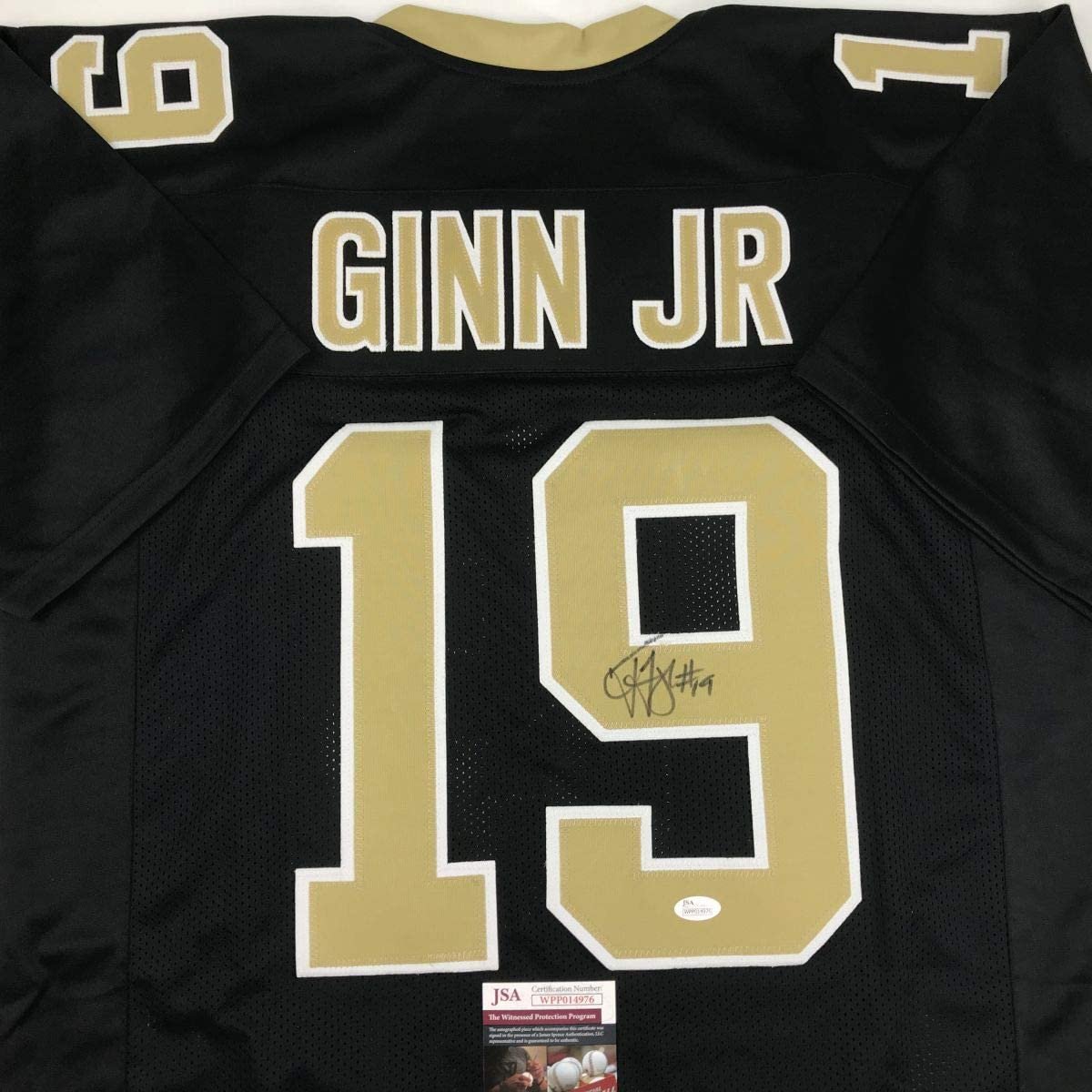 Autographed/Signed Ted Ginn Jr. New Orleans Black Football Jersey JSA COA