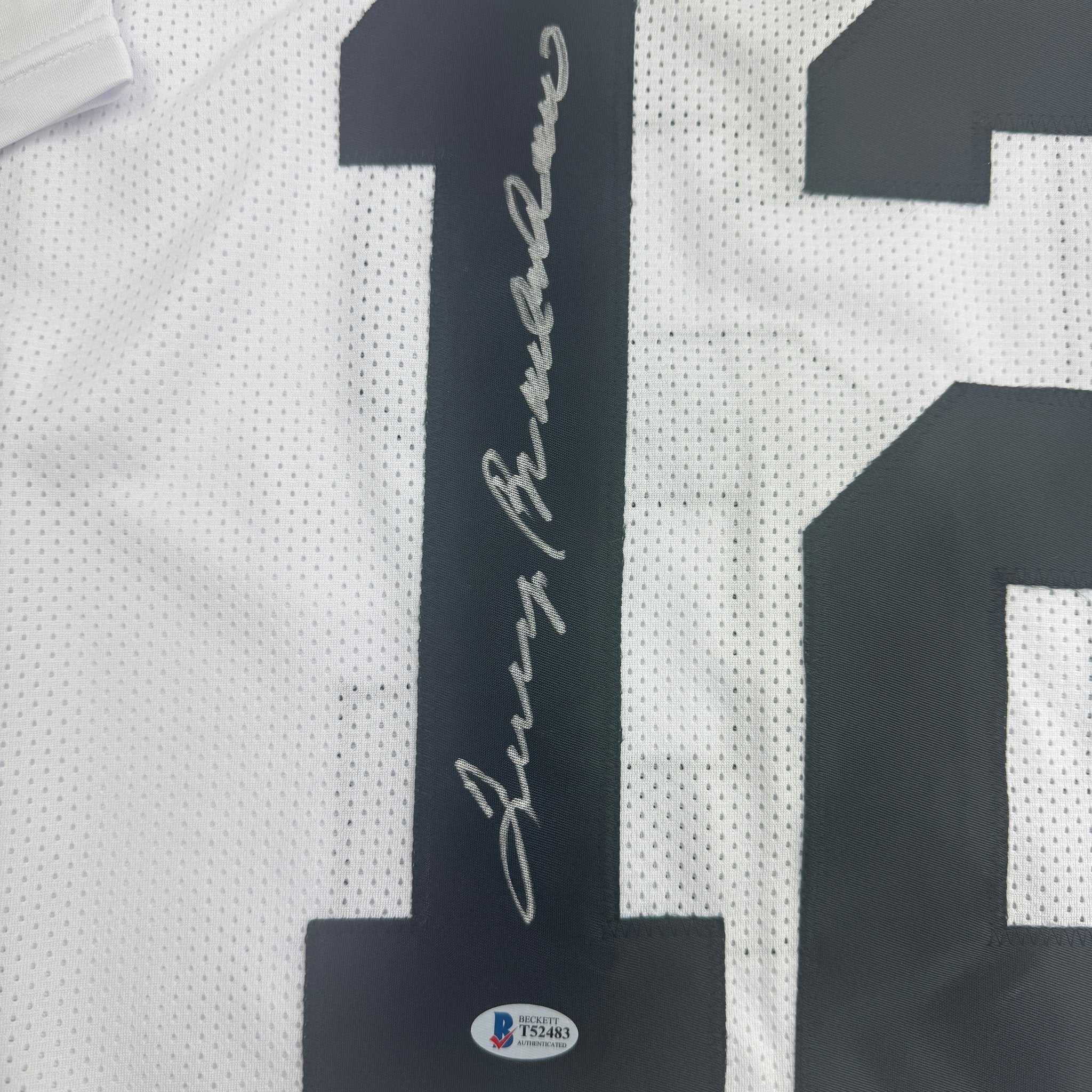 Autographed/Signed Terry Bradshaw Pittsburgh White Football Jersey Beckett BAS COA