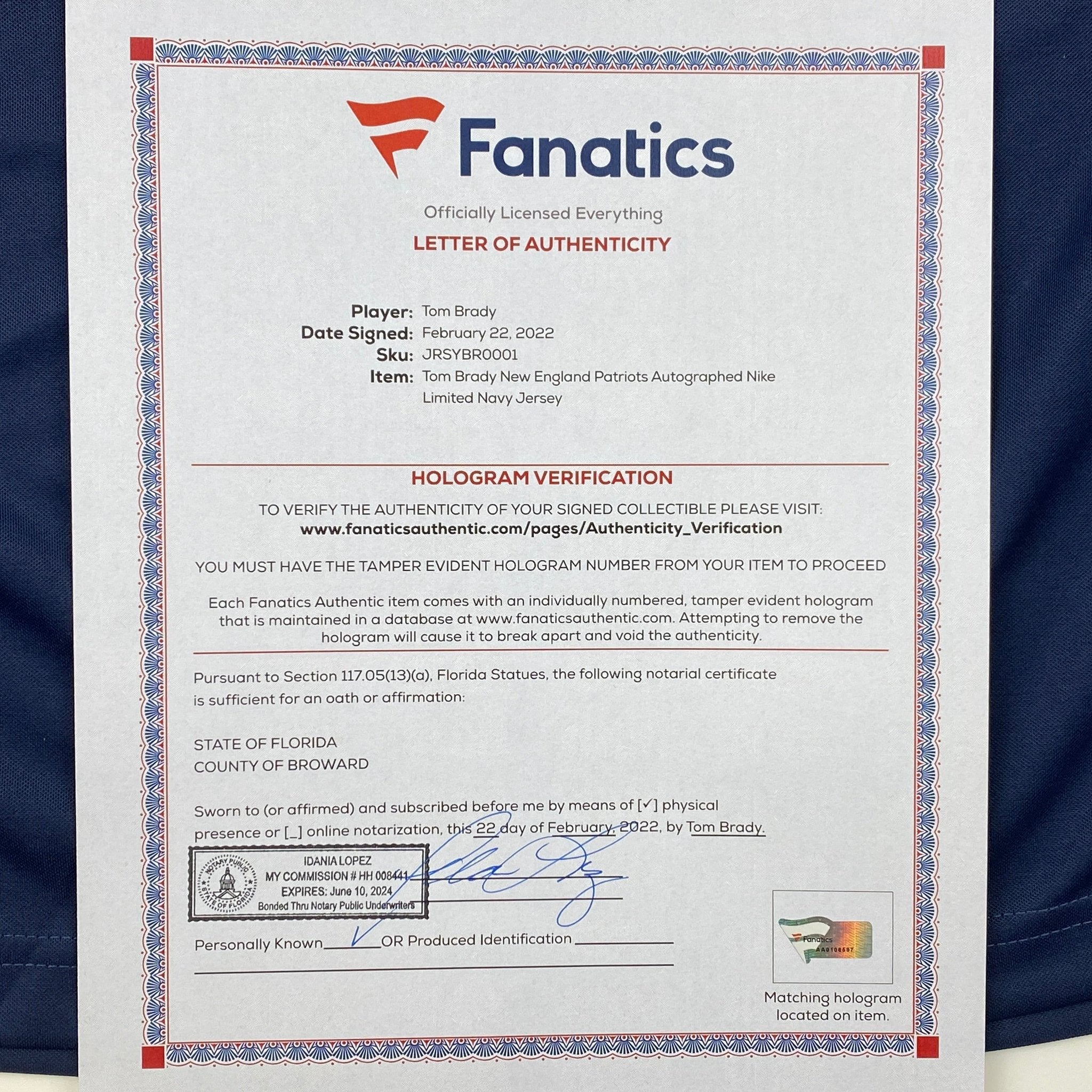 Autographed/Signed Tom Brady New England Patriots Blue Authentic Nike Limited Football Jersey Fanatics COA/LOA