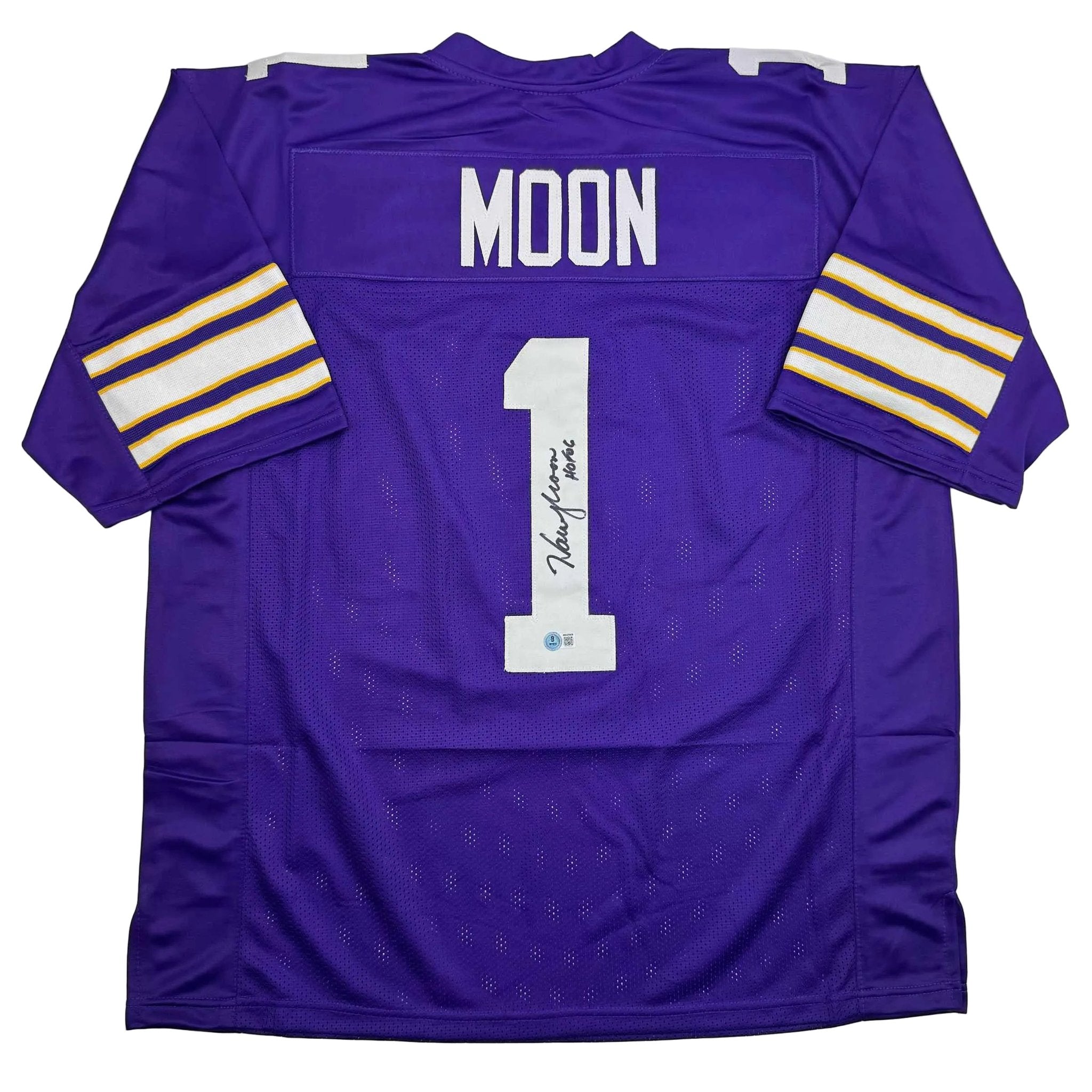 Autographed/Signed Warren Moon HOF 06 Minnesota Purple Football Jersey Beckett BAS COA