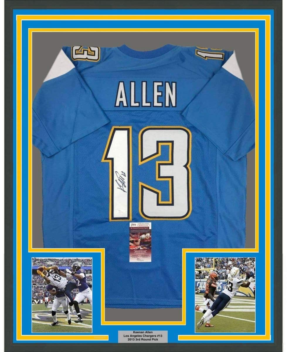 Framed Autographed/Signed Keenan Allen 35x39 Los Angeles LA Powder Blue Football Jersey JSA COA