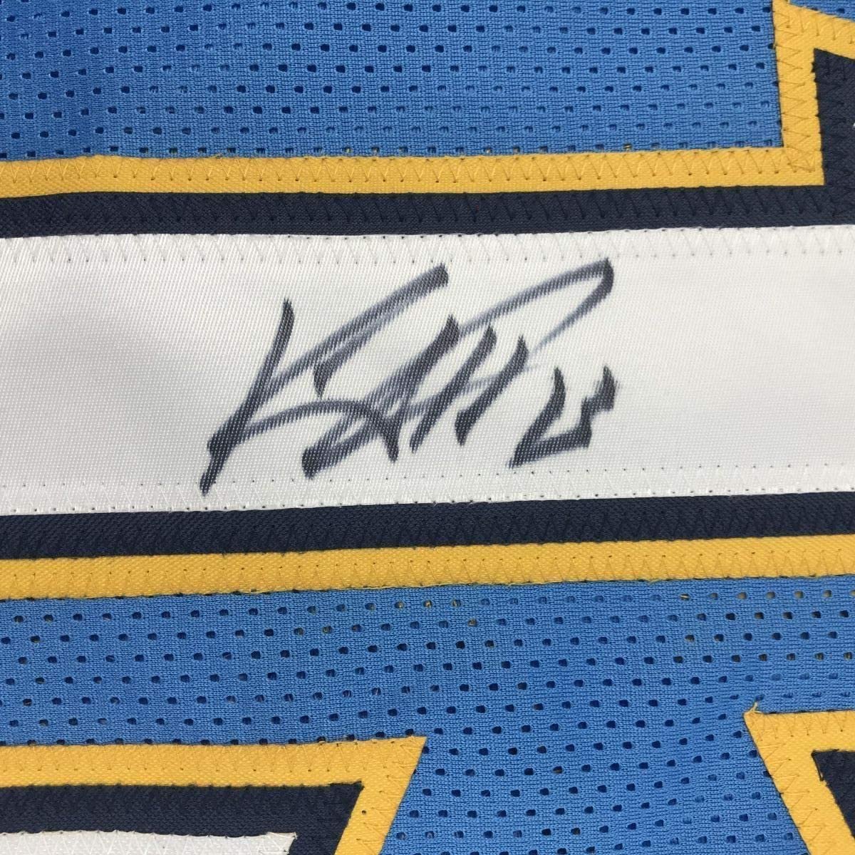 Framed Autographed/Signed Keenan Allen 35x39 Los Angeles LA Powder Blue Football Jersey JSA COA