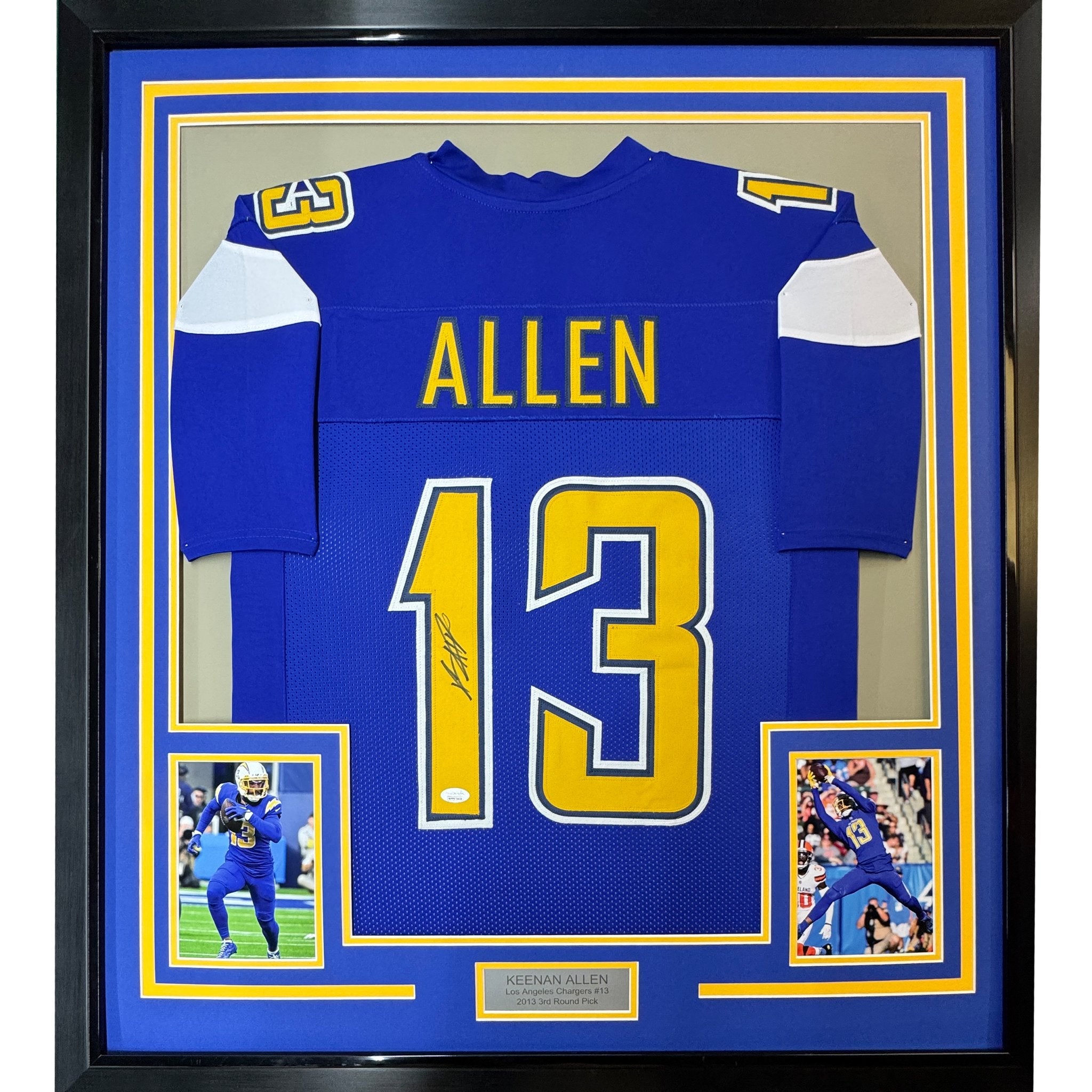 Framed Autographed/Signed Keenan Allen 35x39 Los Angeles LA Color Rush Football Jersey JSA COA