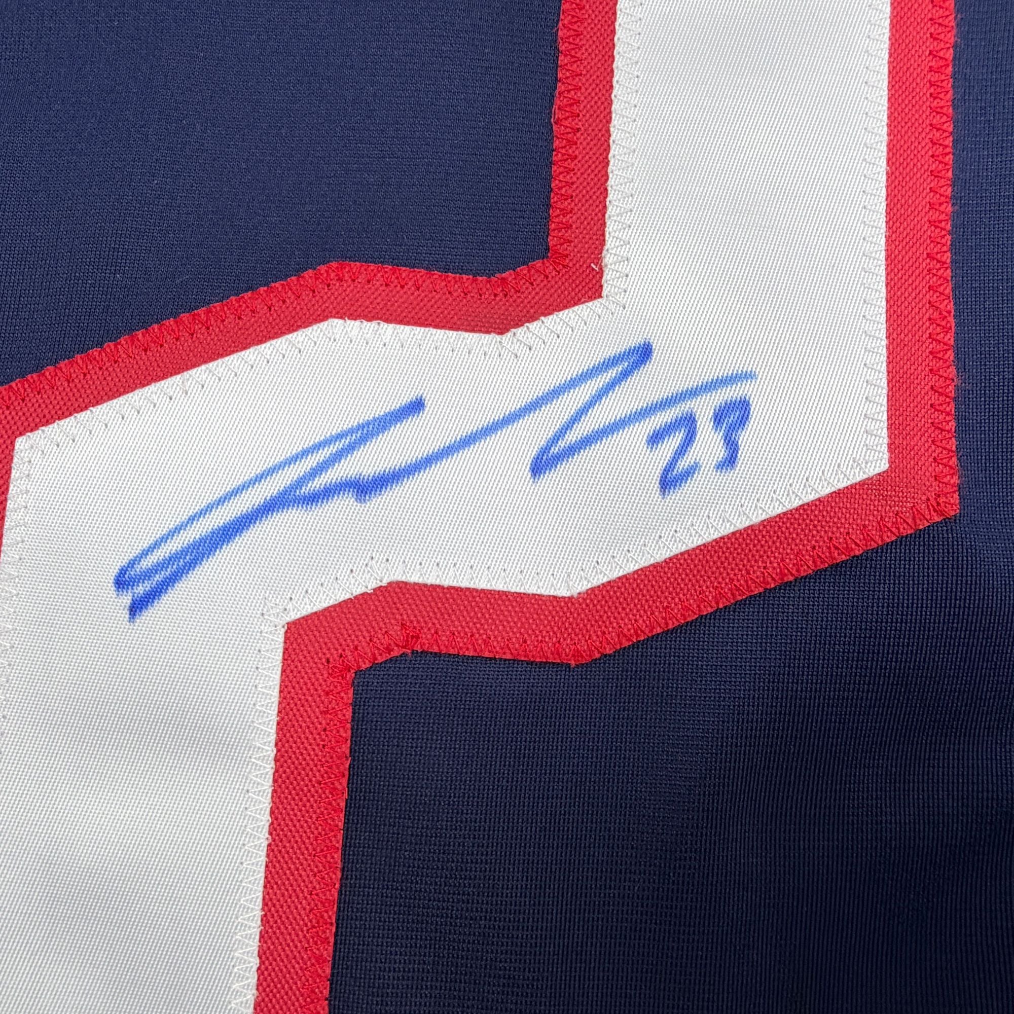 Autographed/Signed Sean Monahan Columbus Blue Hockey Jersey Beckett BAS COA