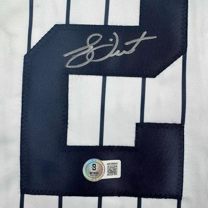 Framed Autographed/Signed Bucky Dent 35x39 New York Pinstripe Baseball Jersey Beckett BAS COA