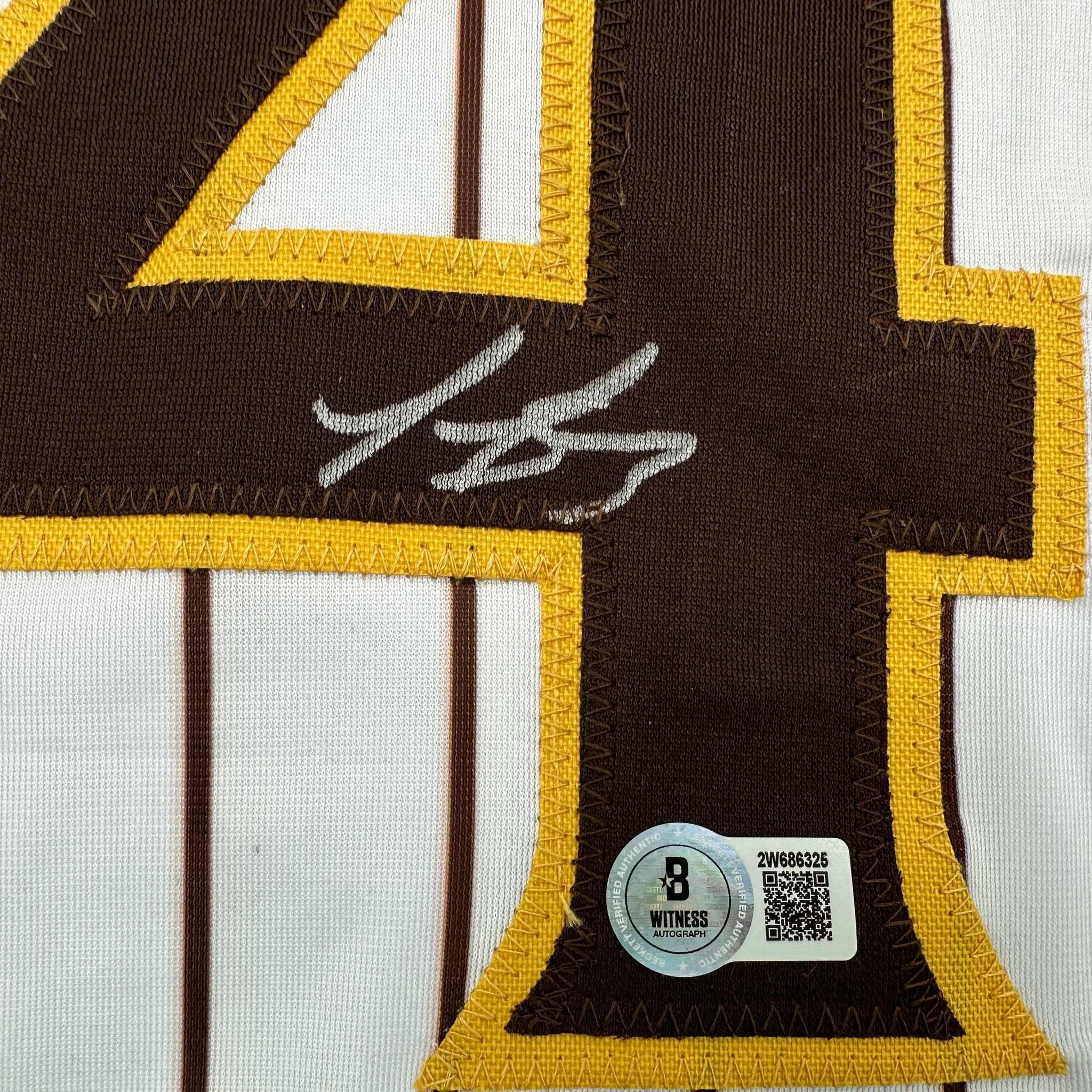 Autographed/Signed Luis Arraez San Diego Pinstripe Baseball Jersey Beckett BAS COA