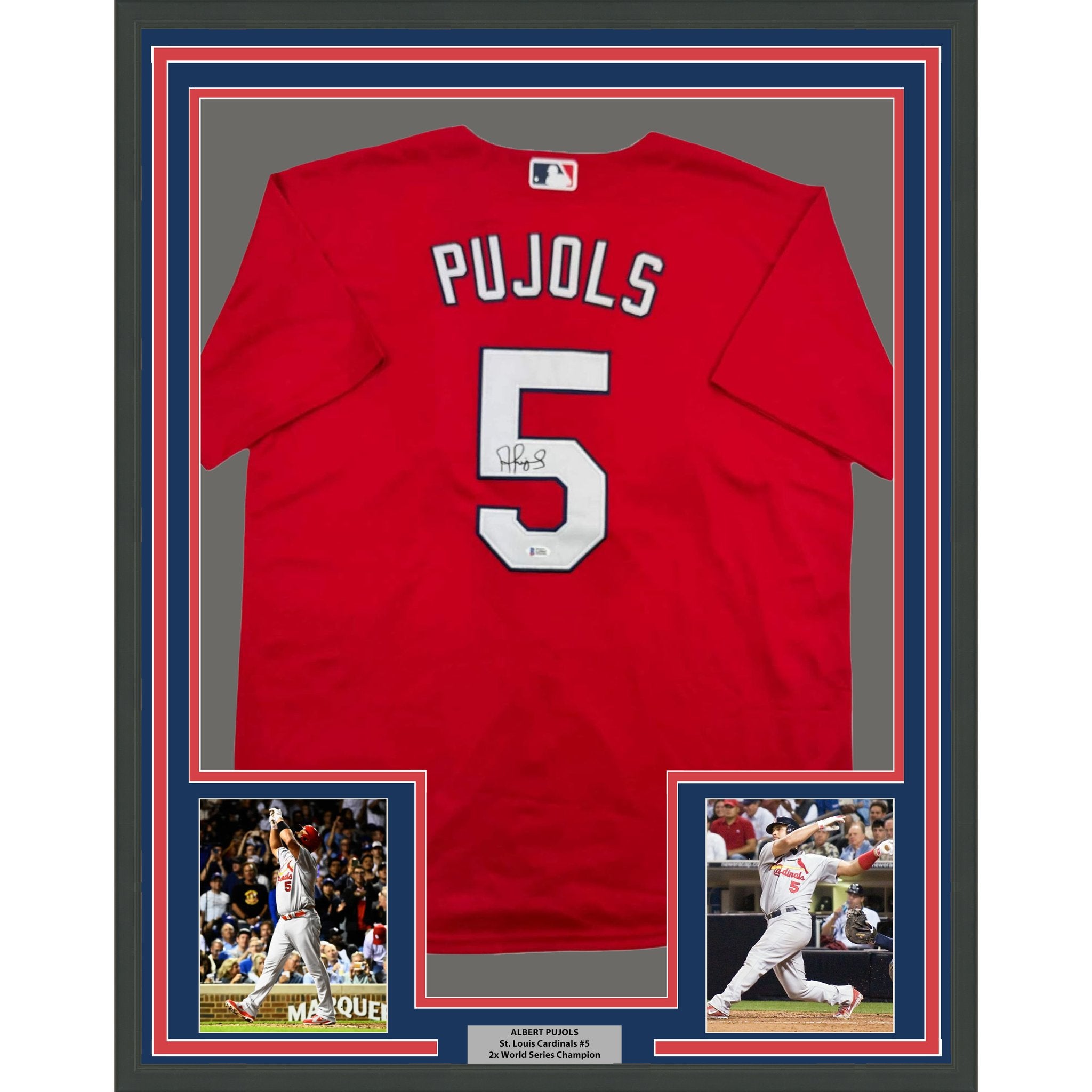 Framed Autographed/Signed Albert Pujols 35x39 St. Louis Red Baseball Jersey Beckett BAS COA