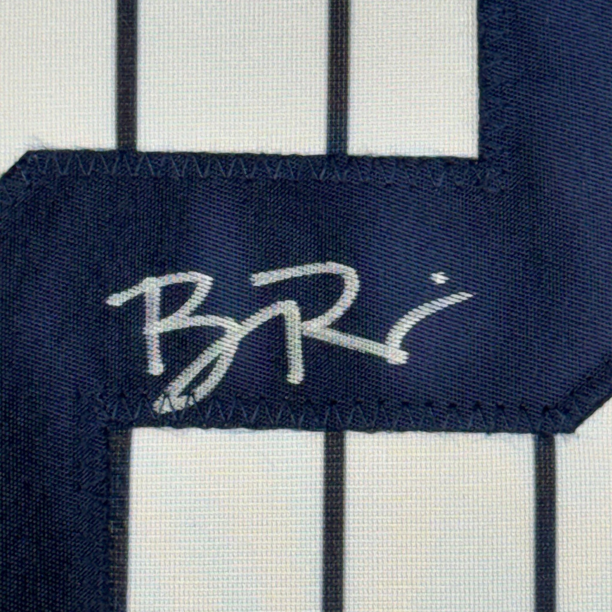 Framed Autographed/Signed Ben Rice 35x39 New York Pinstripe Baseball Jersey JSA COA