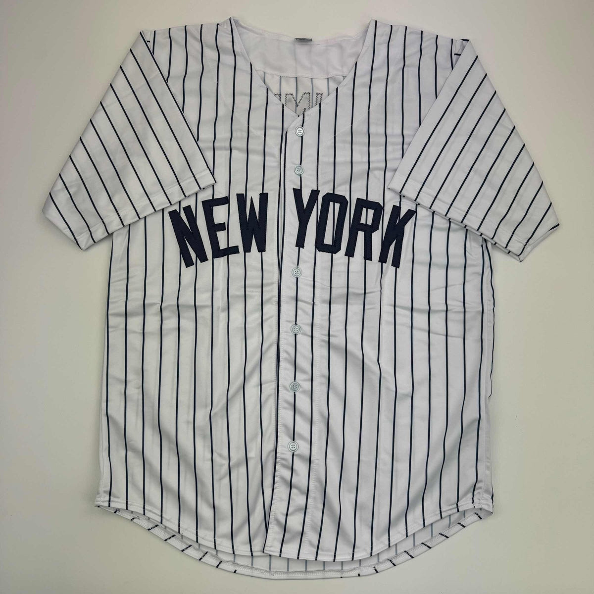 Autographed/Signed Clarke Schmidt New York Pinstripe Baseball Jersey Beckett BAS COA