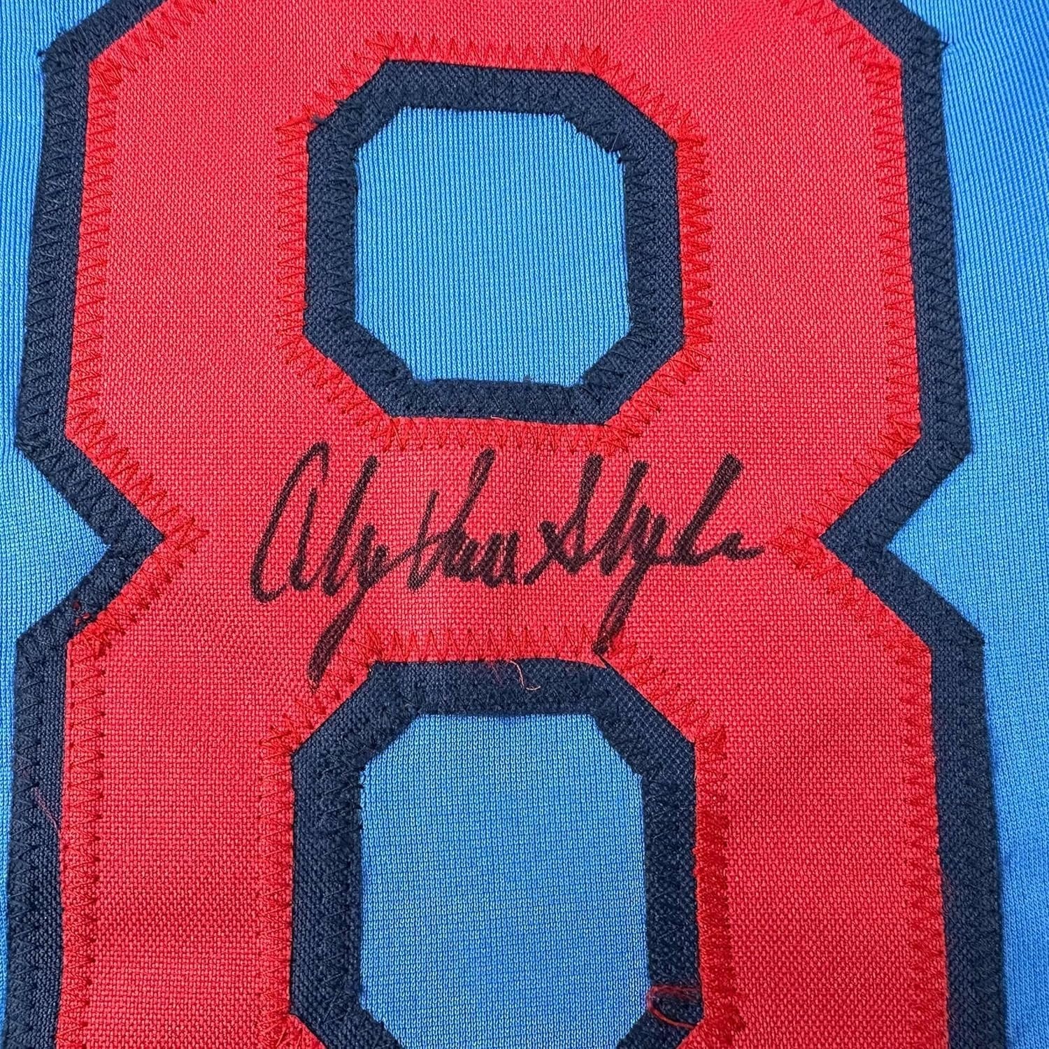 Framed Autographed/Signed Andy Van Slyke 35x39 St. Louis Blue Baseball Jersey JSA COA