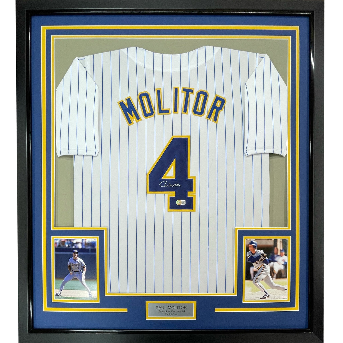 Framed Autographed/Signed Paul Molitor 35x39 Milwaukee Pinstripe Baseball Jersey Beckett BAS COA