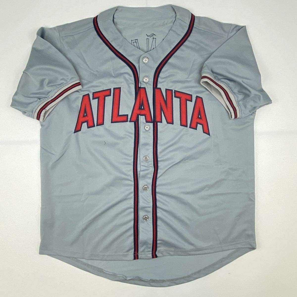 Autographed/Signed Ronald Acuna Jr. Atlanta Grey Baseball Jersey JSA COA