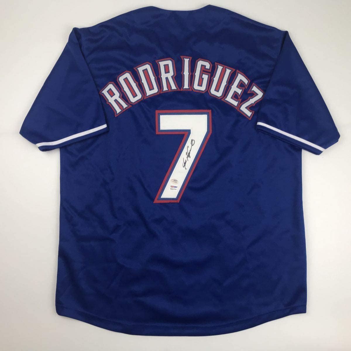 Autographed/Signed Ivan Pudge Rodriguez Texas Blue Baseball Jersey PSA/DNA COA