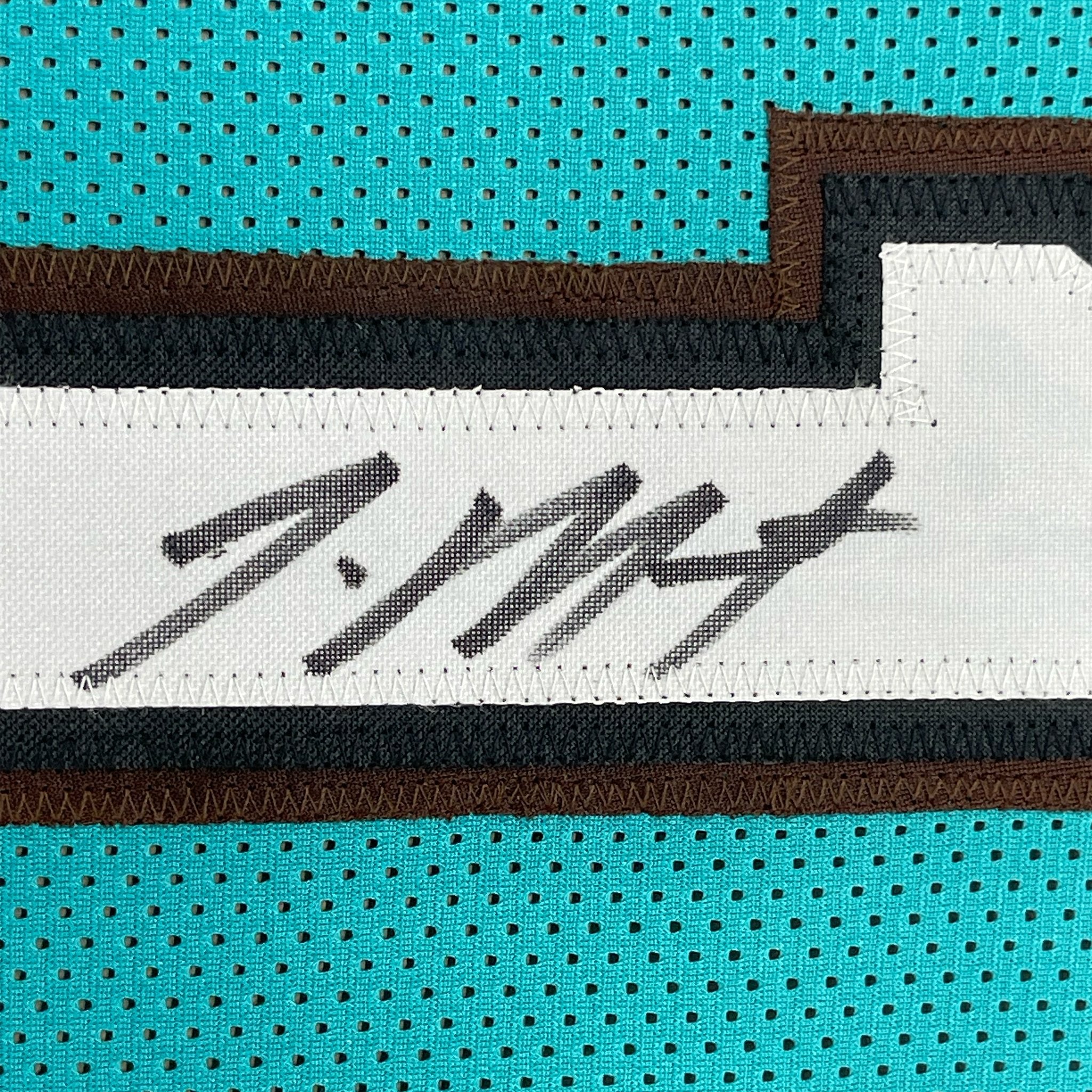 Framed Autographed/Signed Ja Morant 35x39 Memphis Teal Basketball Jersey JSA COA