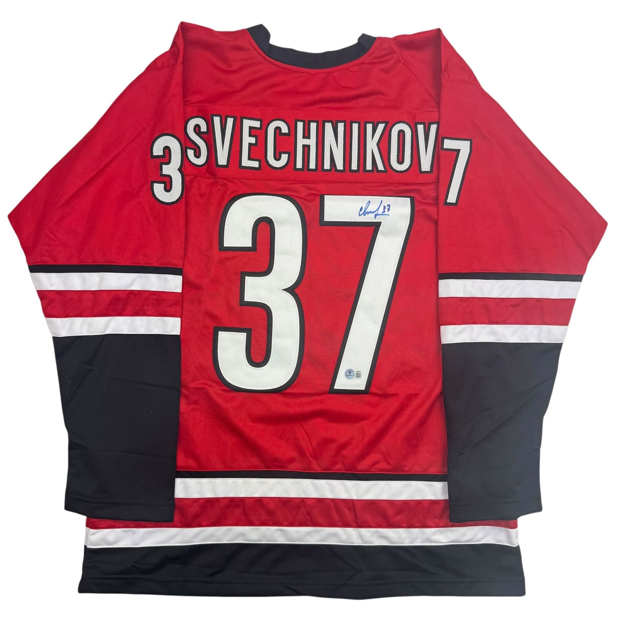 Autographed/Signed Andrei Svechnikov Carolina Red Hockey Jersey Beckett BAS COA