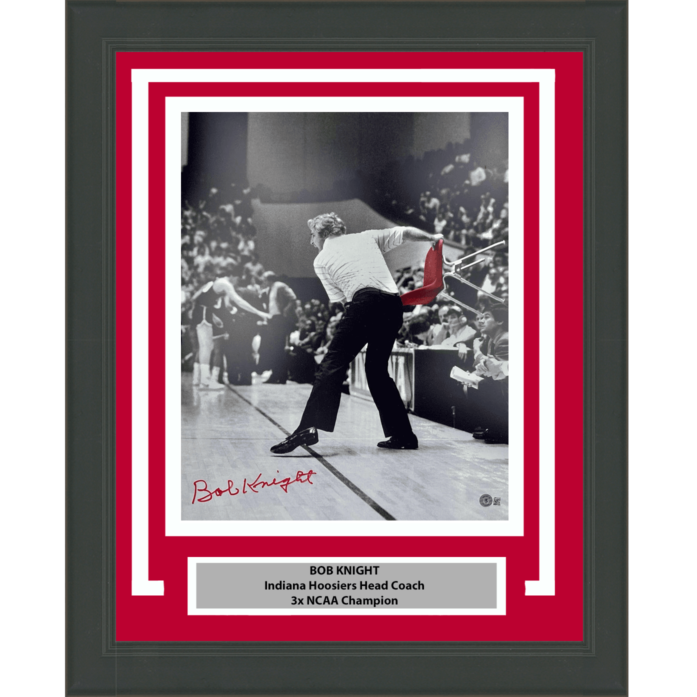 Framed Autographed/Signed Bobby Bob Knight Chair Throw Indiana Hoosiers 16x20 College Basketball Photo Beckett BAS COA
