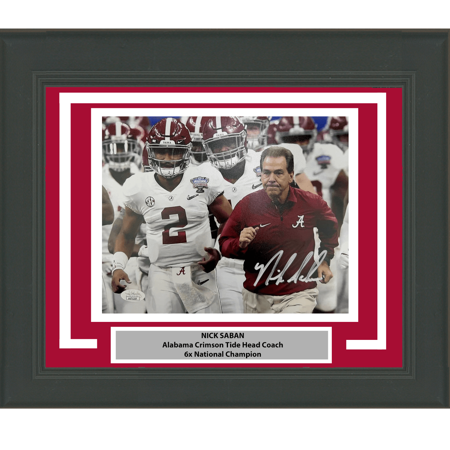 Framed Autographed/Signed Nick Saban Alabama Crimson Tide 8x10 College Football Photo JSA COA #4