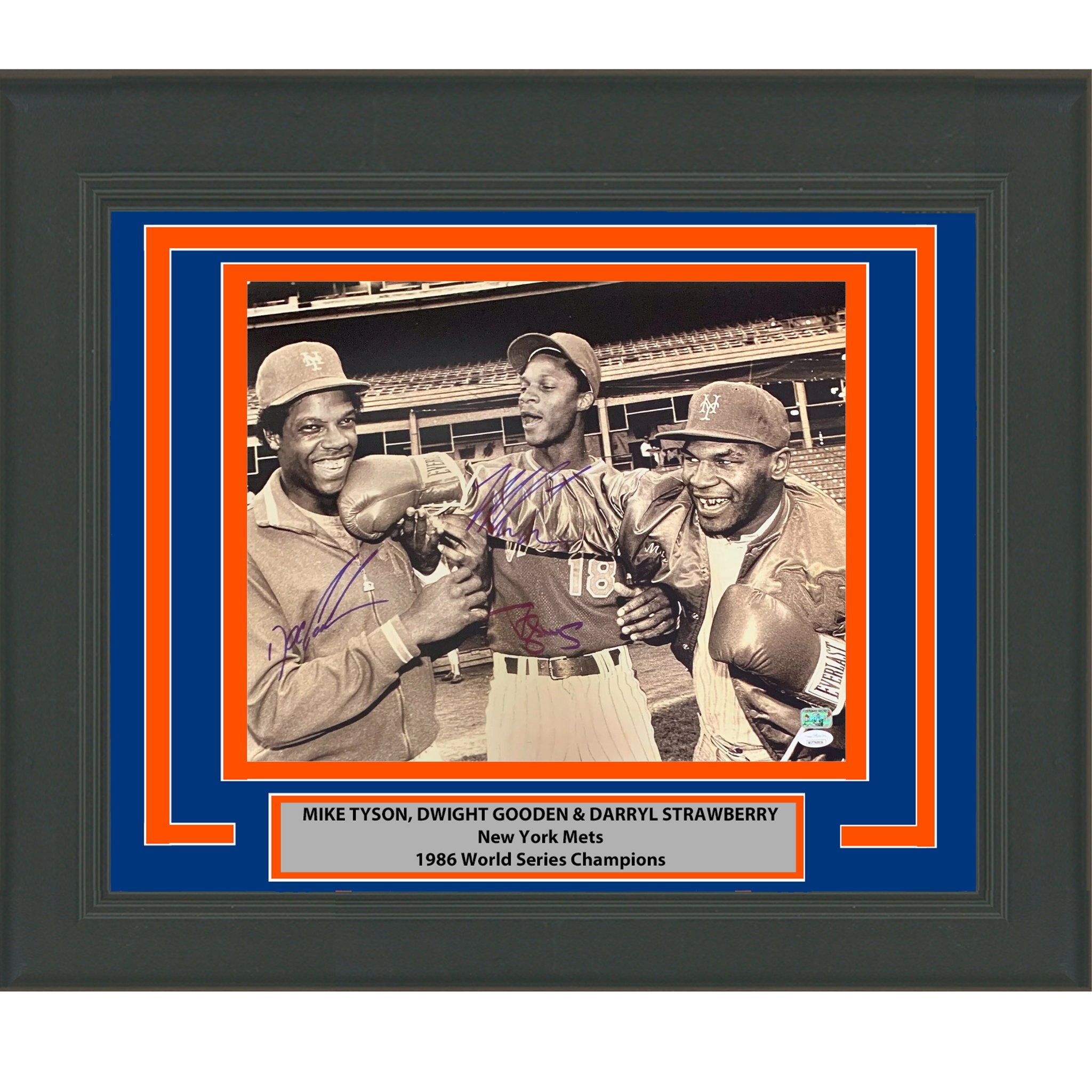 Framed Autographed/Signed Mike Tyson Darryl Strawberry Dwight Doc Gooden New York Mets 16x20 Boxing Baseball Photo JSA COA