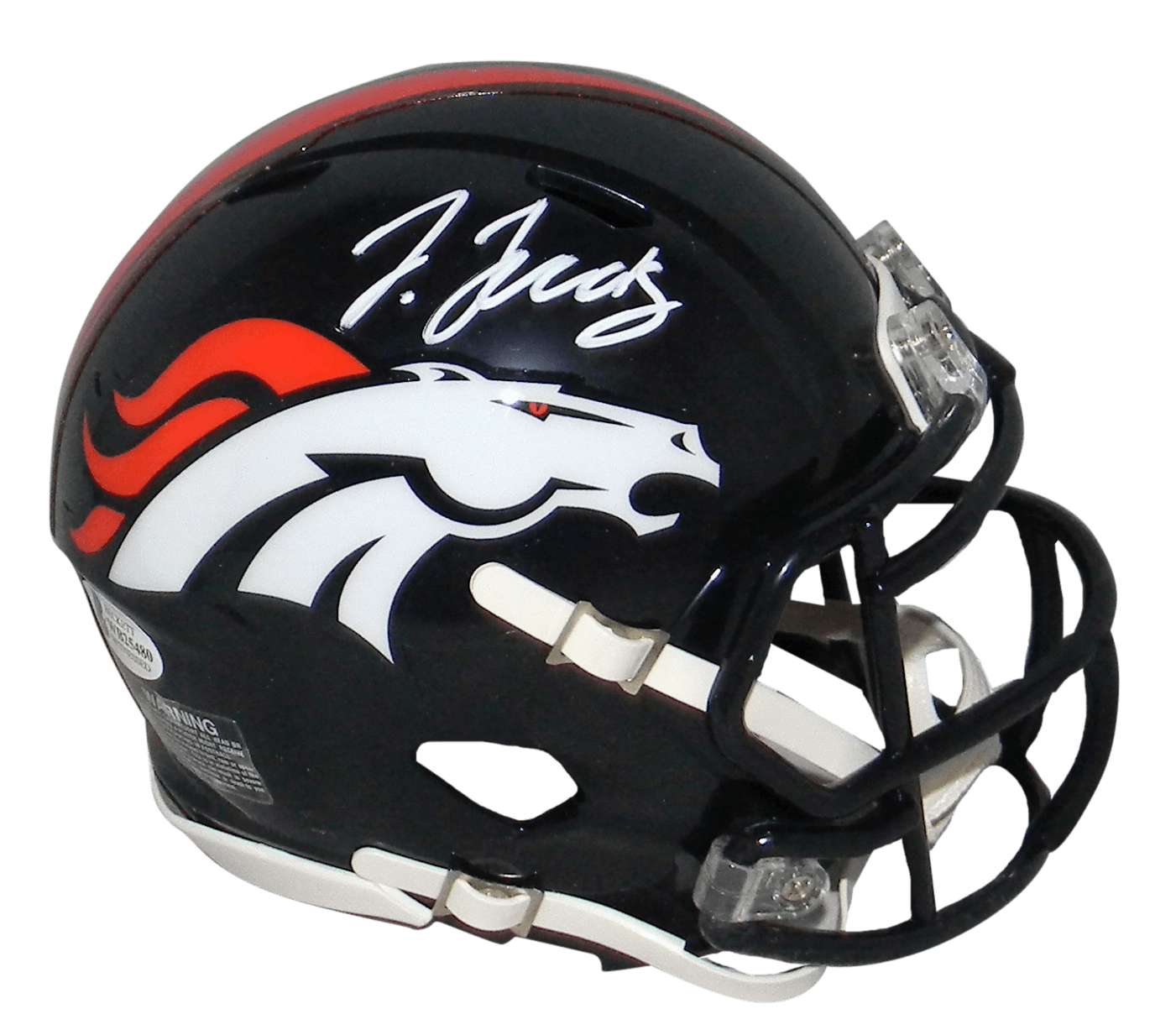 Autographed/Signed Jerry Jeudy Denver Broncos Mini Football Helmet Beckett BAS COA
