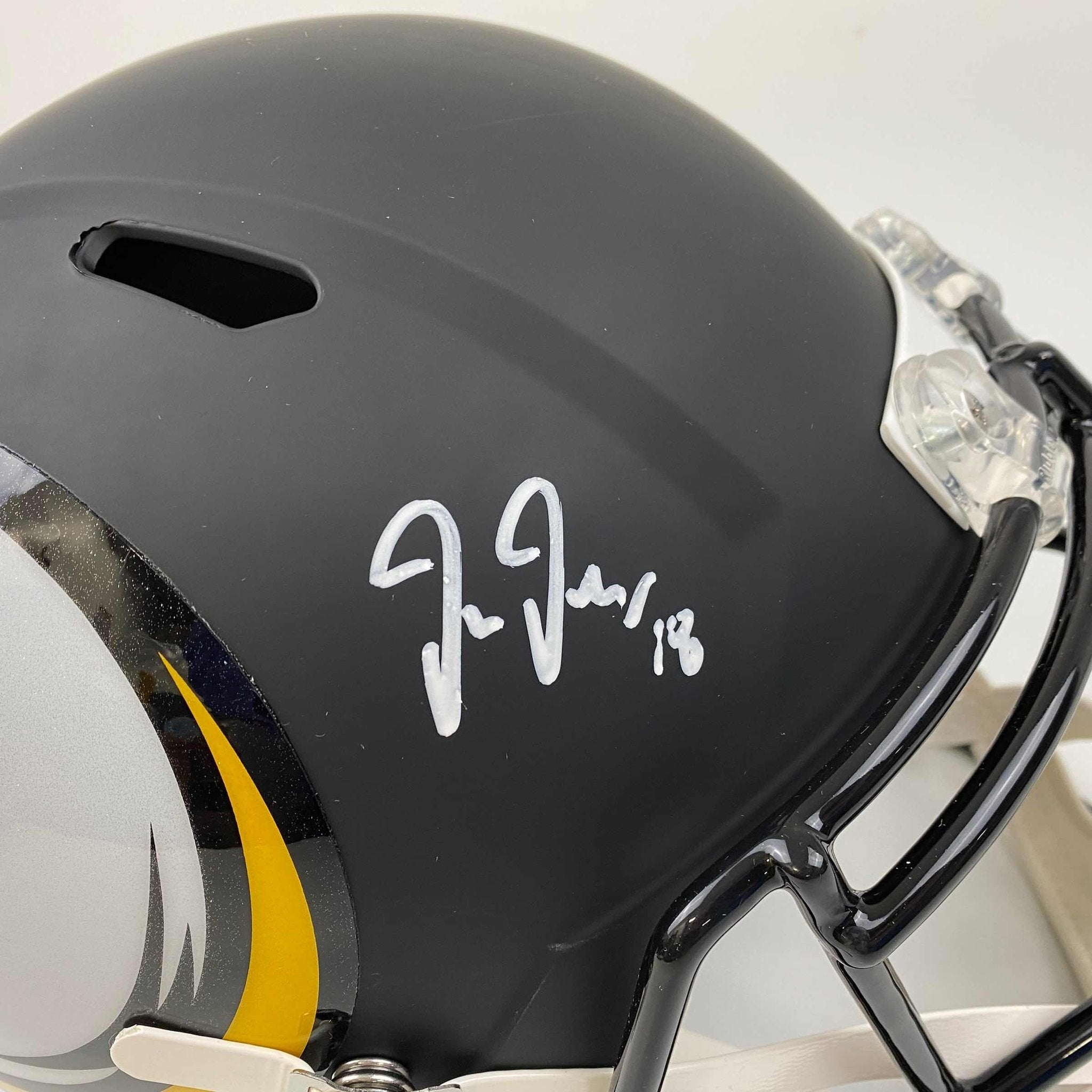 Autographed/Signed Justin Jefferson Minnesota Vikings Amp Full Size FS F/S Replica Football Helmet Beckett BAS COA