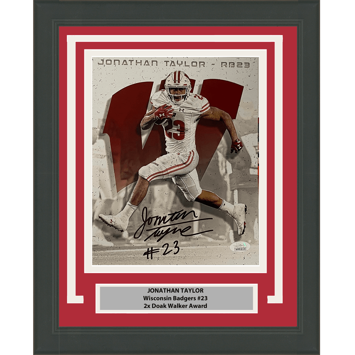 Framed Autographed/Signed Jonathan Taylor Wisconsin Badgers 8x10 College Football Photo JSA COA #11