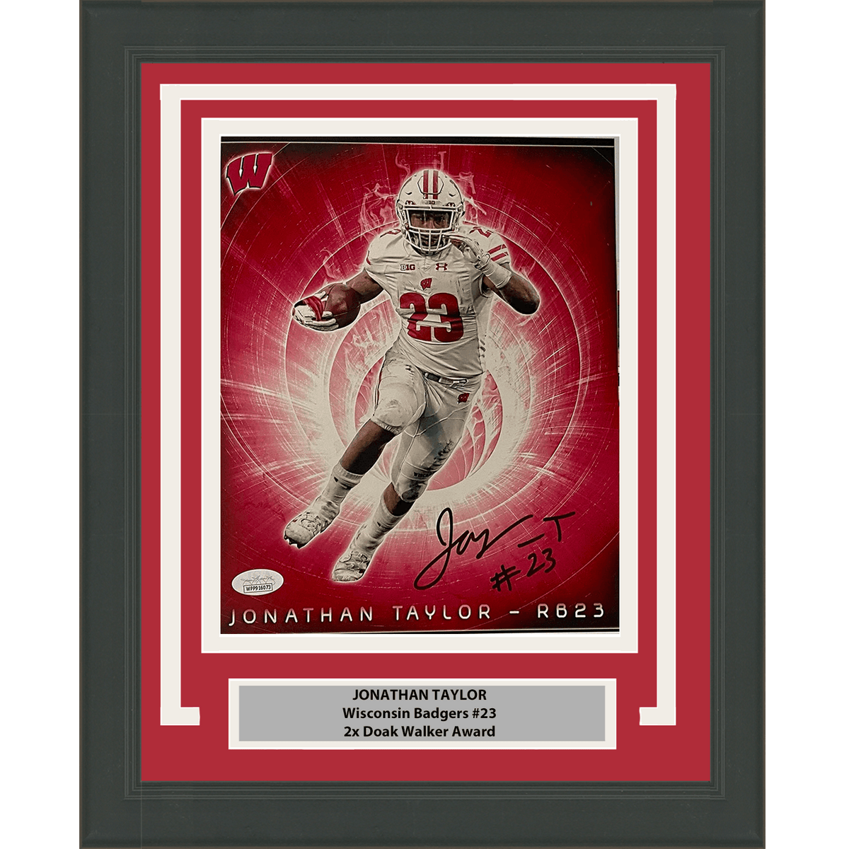 Framed Autographed/Signed Jonathan Taylor Wisconsin Badgers 8x10 College Football Photo JSA COA #9