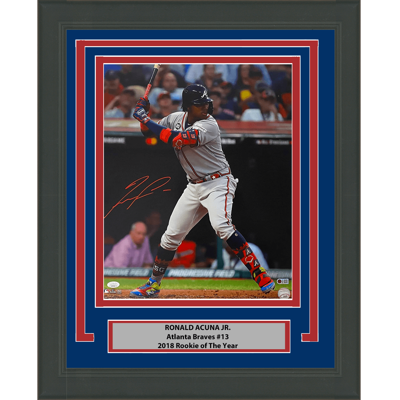 Framed Autographed/Signed Ronald Acuna Jr. Atlanta Braves 16x20 Baseball Photo JSA COA #6