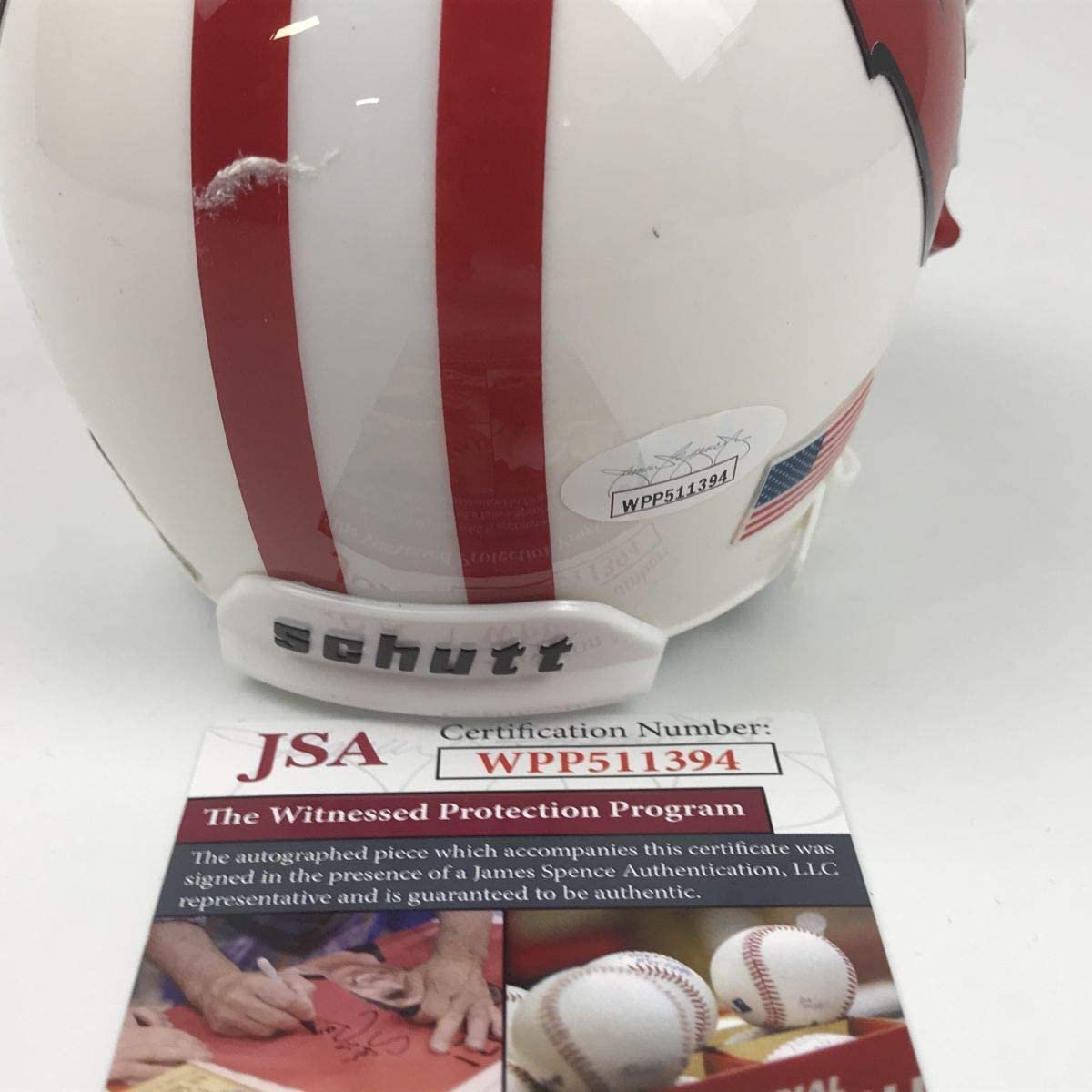 Autographed/Signed TJ T.J. Watt Wisconsin Badgers College Football Mini Helmet JSA COA