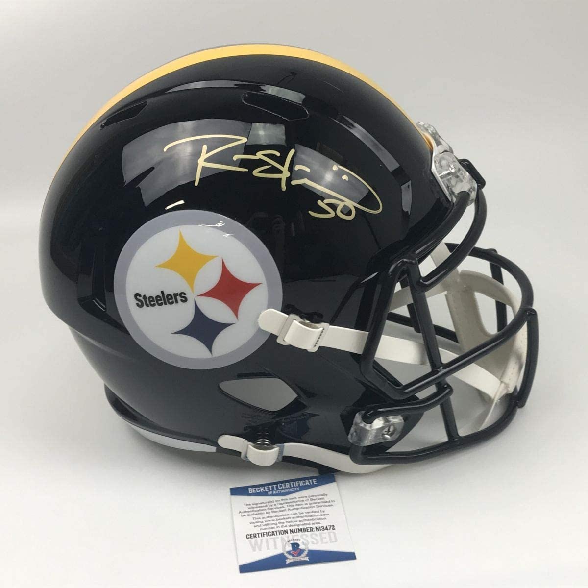Autographed/Signed Ryan Shazier Pittsburgh Steelers Full Size FS F/S Replica Football Helmet Beckett BAS COA