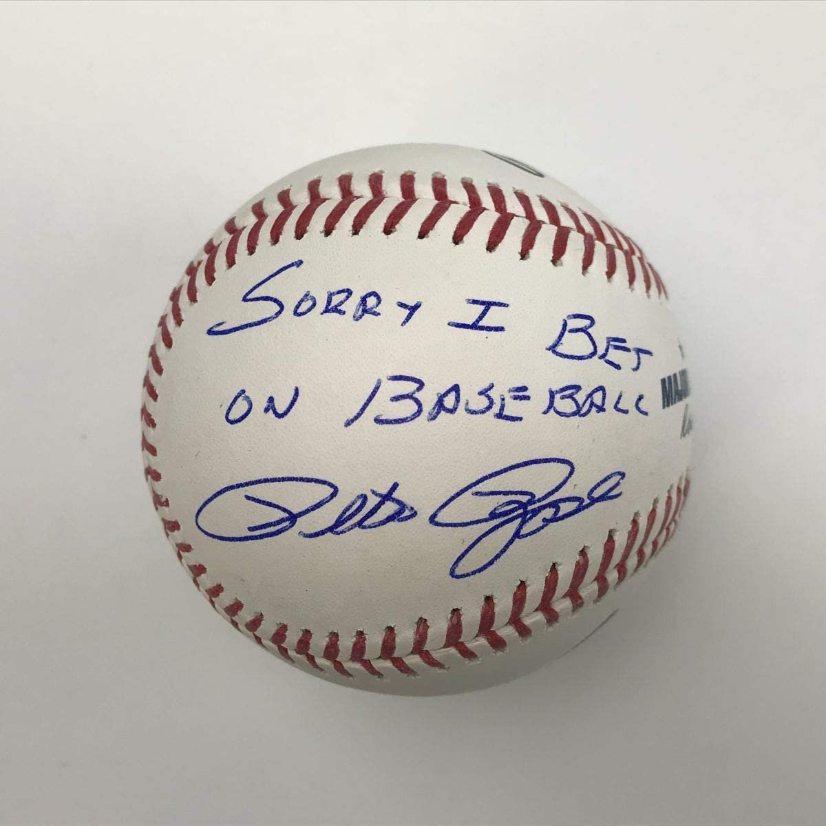 Autographed/Signed Pete Rose Sorry I Bet On Baseball Rawlings ROML JSA COA