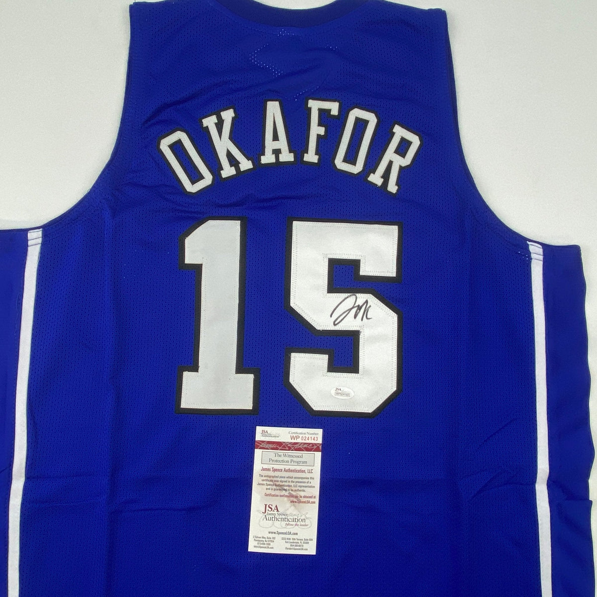 Autographed/Signed Jahlil Okafor Duke Blue College Basketball Jersey JSA COA