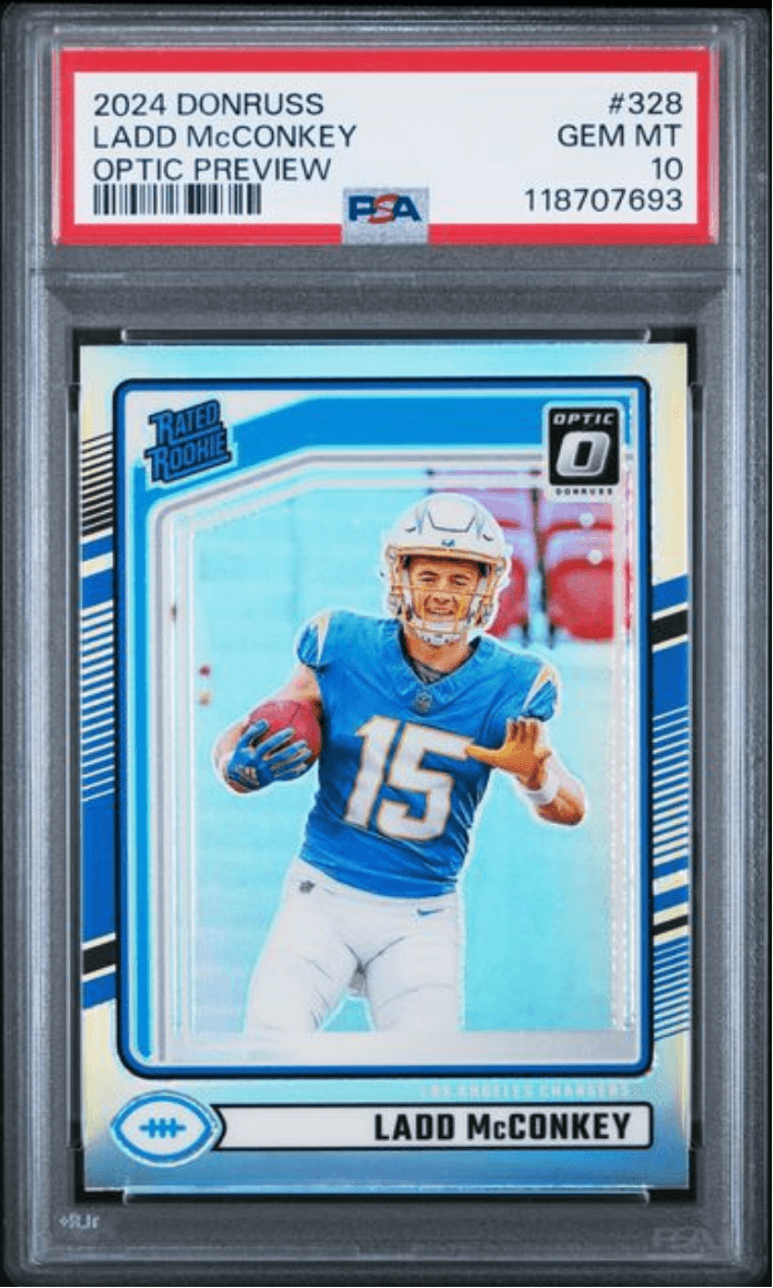 Graded 2024 Panini Donruss Ladd McConkey #328 Optic Preview Rookie RC Football Card PSA 10 Gem Mint