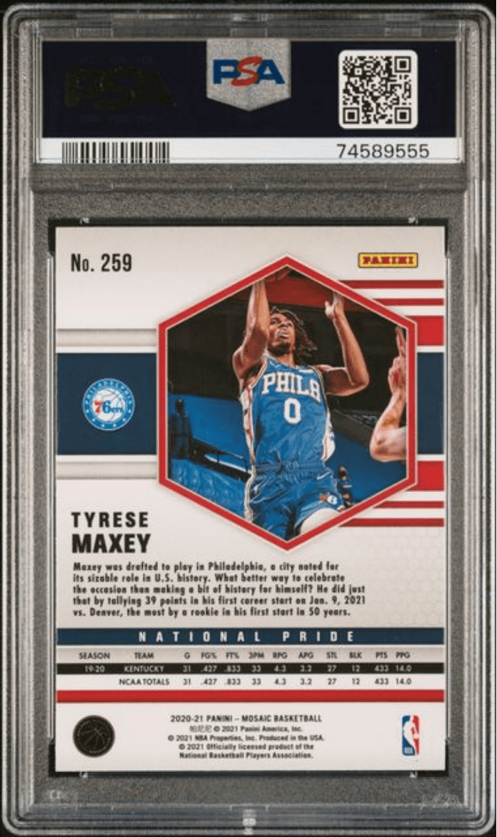 Graded 2020 Panini Mosaic Tyrese Maxey #259 Silver Rookie RC Basketball Card PSA 10 Gem Mint