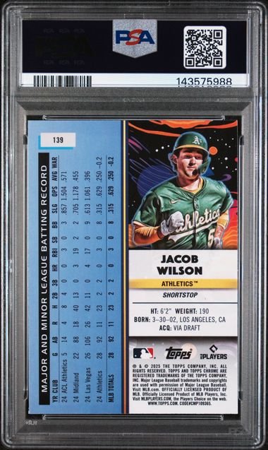 Graded 2025 Topps Cosmic Chrome Jacob Wilson #139 Rookie RC Baseball Card PSA 10 Gem Mint