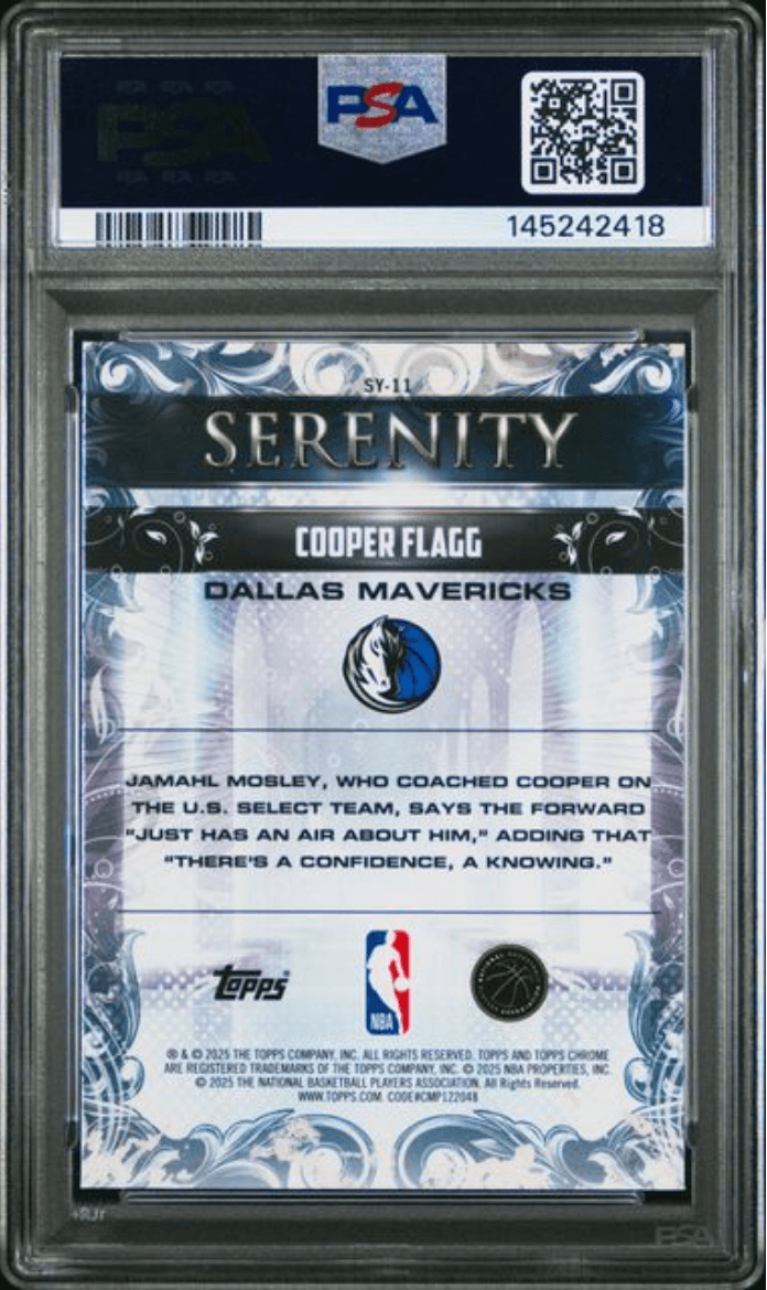 Graded 2025 Topps Chrome Cooper Flagg #SY11 Serenity Rookie RC Basketball Card PSA 10 Gem Mint