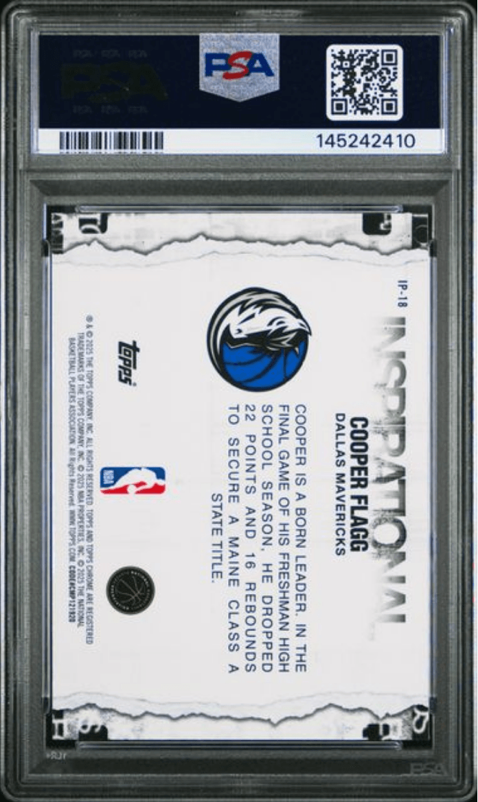 Graded 2025 Topps Chrome Cooper Flagg #IP18 Inspirational Rookie RC Basketball Card PSA 10 Gem Mint