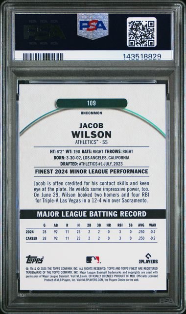 Graded 2025 Topps Finest Jacob Wilson #109 Rookie RC Baseball Card PSA 10 Gem Mint