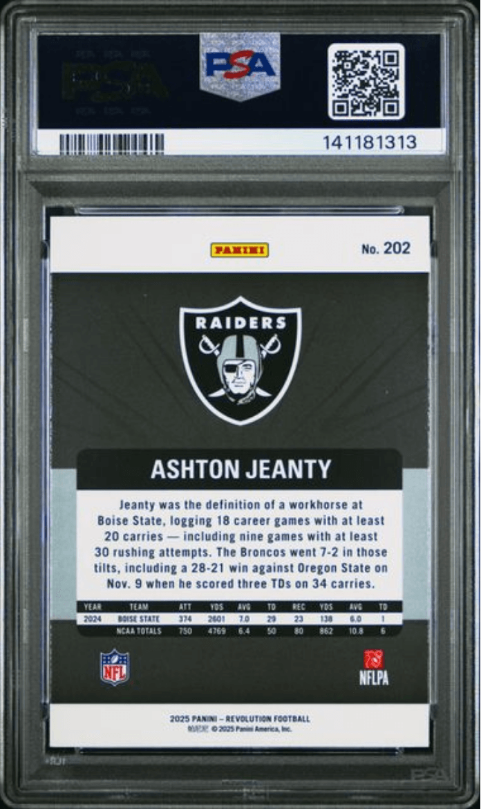 Graded 2025 Panini Revolution Ashton Jeanty #202 Rookie RC Football Card PSA 10 Gem Mint