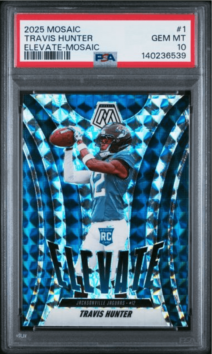 Graded 2025 Panini Mosaic Travis Hunter #1 Elevate Mosaic Rookie RC Football Card PSA 10 Gem Mint