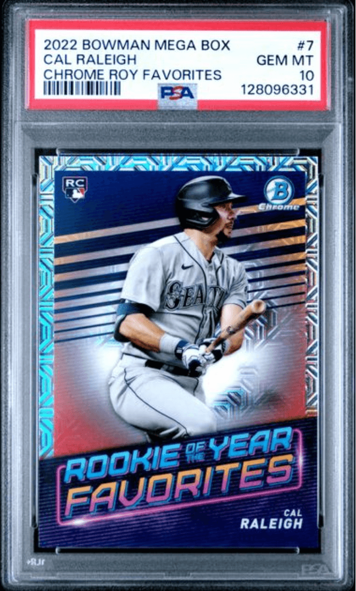 Graded 2022 Topps Bowman Mega Box Cal Raleigh #7 Chrome ROY Favorites Rookie RC Baseball Card PSA 10 Gem Mint