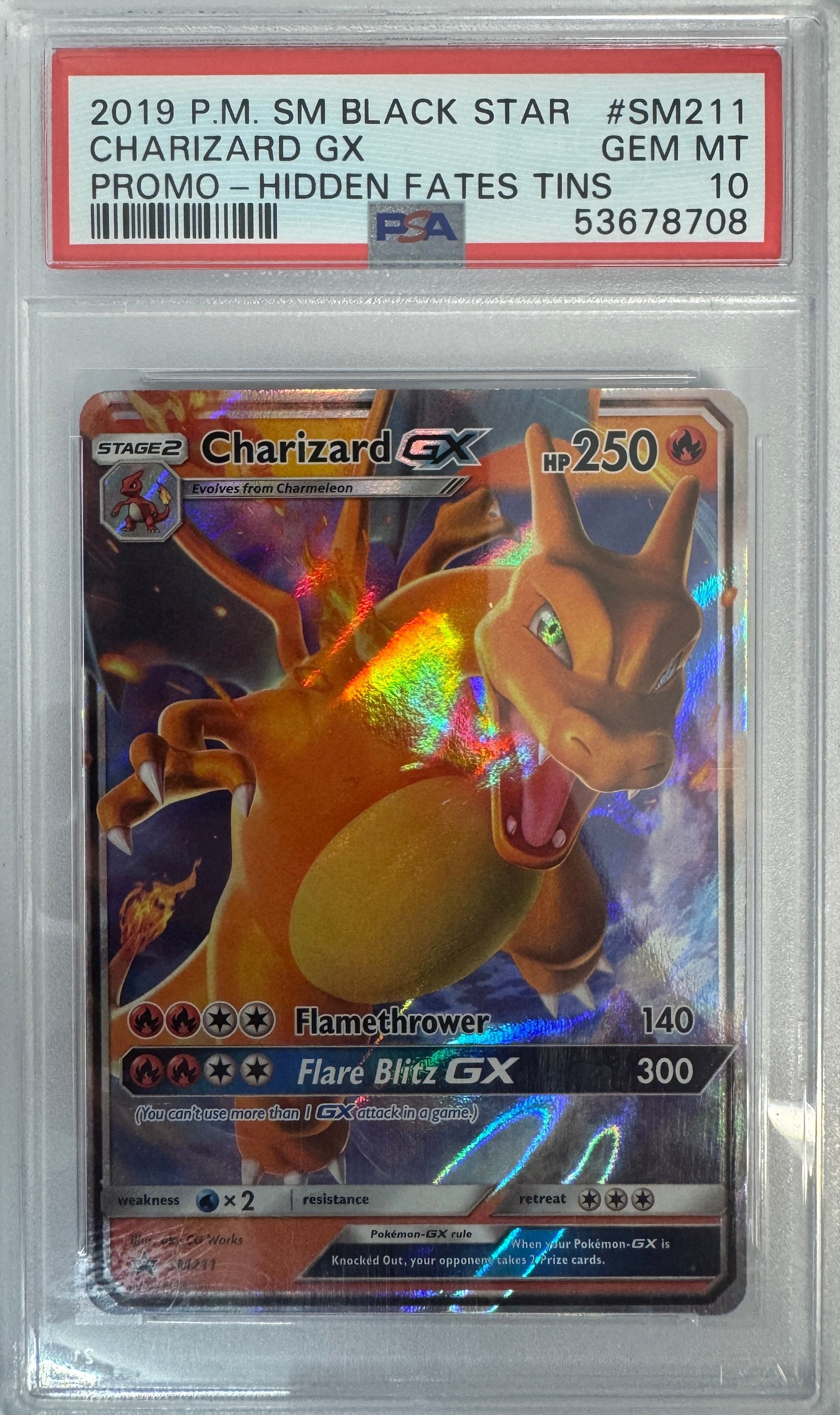 Graded 2019 PKM Sm Black Star Promo #SM211 Charizard Gx Promo Hidden Fates Tins Trading Card Game PSA 10 Gem Mint